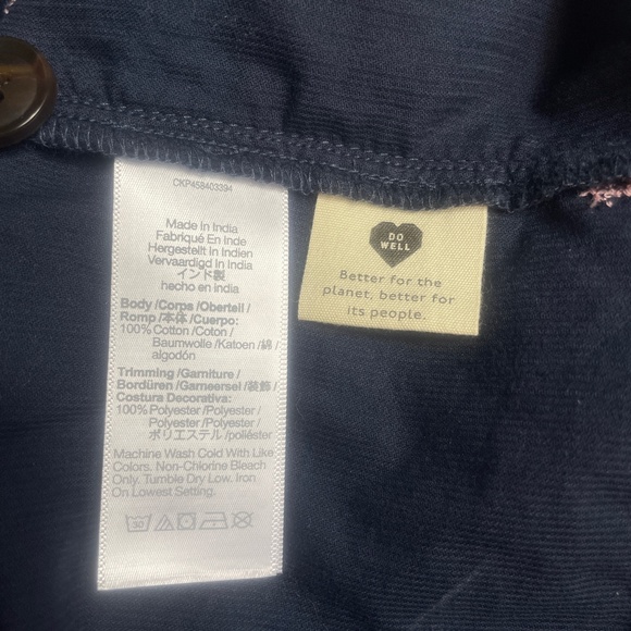 Madewell Small Corduroy Navy Peasant Top Cross Stitch Embroidered 100% Cotton - Picture 4 of 7